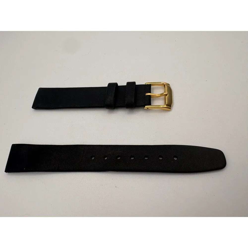 Hadley-Roma Genuine Calfskin Watch Strap 16mm Black Gold Tone Buckle